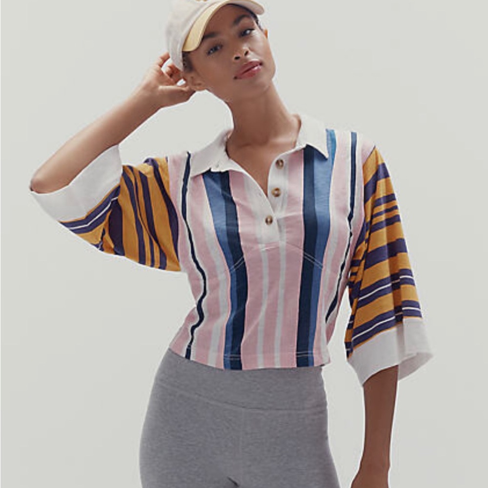 Anthropologie Pilcro Women’s Rugby Polo Wide 3/4 Sleeves Top Size XL - Picture 3 of 10